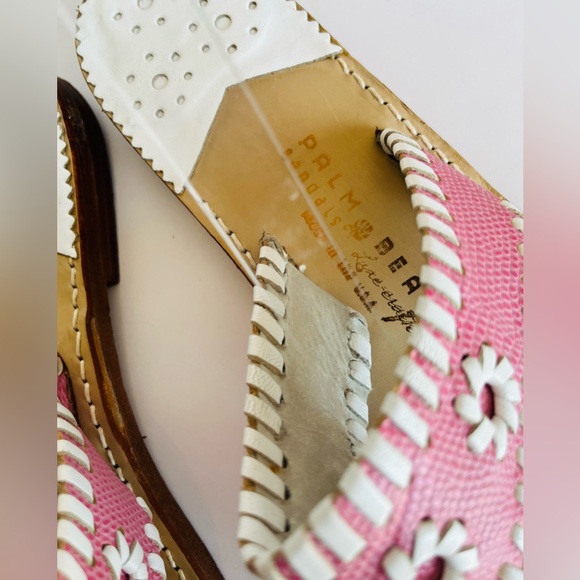 PALM BEACH Sandals Luxe/Hand Crafted 100% Leather Pink White Made In USA - Picture 3 of 15